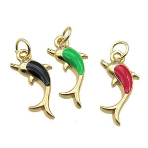 copper Dolphin pendant with enamel, gold plated, mixed, approx 6-16mm [FN26331]