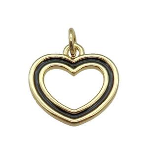 copper Heart pendant with black enamel, gold plated, approx 15mm [FN26332]