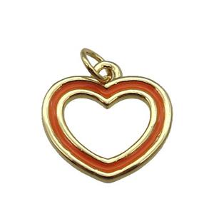 copper Heart pendant with orange enamel, gold plated, approx 15mm [FN26340]