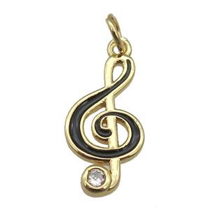 copper Treble Clef Musical Note pendant with black enamel, gold plated, approx 9-19mm [FN26343]