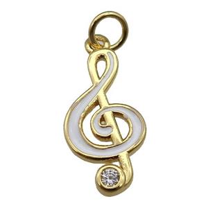 copper Treble Clef Musical Note pendant with white enamel, gold plated, approx 9-19mm [FN26344]
