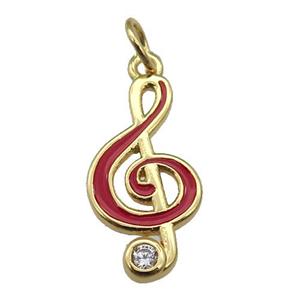 copper Treble Clef Musical Note pendant with red enamel, gold plated, approx 9-19mm [FN26345]