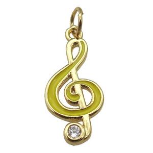 copper Treble Clef Musical Note pendant with yellow enamel, gold plated, approx 9-19mm [FN26349]