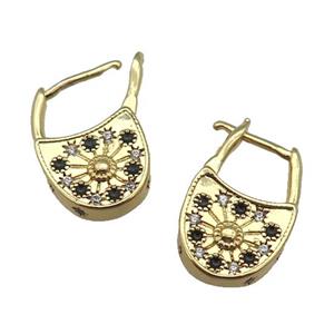 copper bag Latchback Earring paved black zircon, gold plated, approx 10-17mm [FN26354]