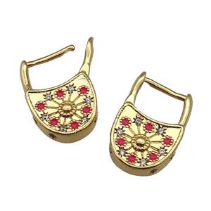 copper bag Latchback Earring paved red zircon, gold plated, approx 10-17mm [FN26355]
