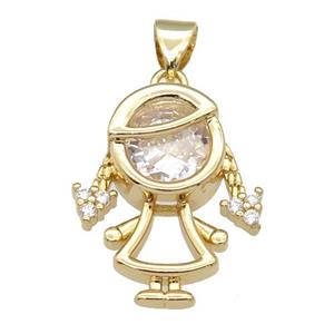 copper kid girl pendant pave zircon, gold plated, approx 17-20mm [FN26371]