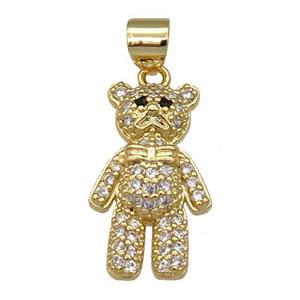 copper bear pendant pave zircon, gold plated, approx 11.5-20mm [FN26372]