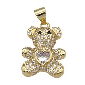 copper bear pendant pave zircon, gold plated, approx 15-18mm [FN26374]