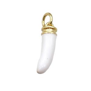 copper horn pendant with white enamel, gold plated, approx 4-15mm [FN26375]