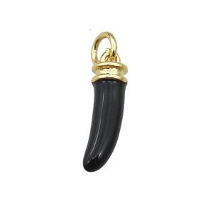 copper horn pendant with black enamel, gold plated, approx 4-15mm [FN26376]