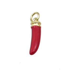 copper horn pendant with red enamel, gold plated, approx 4-15mm [FN26377]