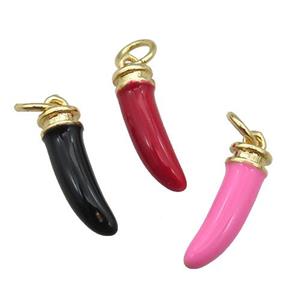copper horn pendant with enamel, gold plated, mixed, approx 4-15mm [FN26379]