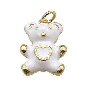 copper Bear pendant with white enamel, gold plated, approx 13-16mm [FN26380]