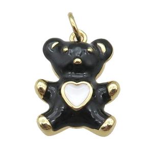 copper Bear pendant with black enamel, gold plated, approx 13-16mm [FN26381]