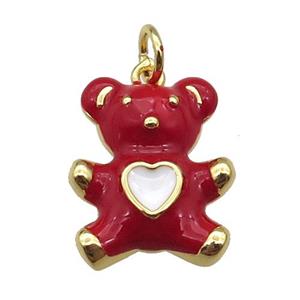 copper Bear pendant with red enamel, gold plated, approx 13-16mm [FN26382]