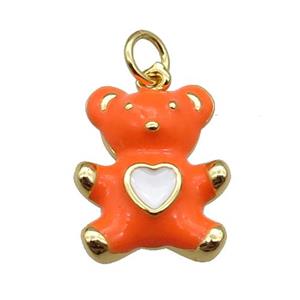 copper Bear pendant with orange enamel, gold plated, approx 13-16mm [FN26383]