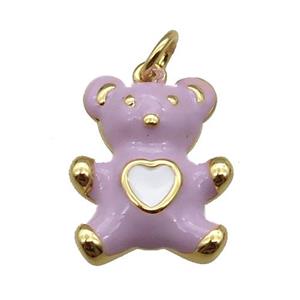 copper Bear pendant with lavender enamel, gold plated, approx 13-16mm [FN26385]