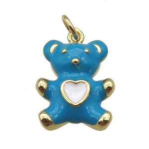 copper Bear pendant with teal enamel, gold plated, approx 13-16mm [FN26387]