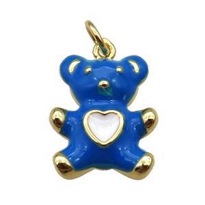 copper Bear pendant with royalblue enamel, gold plated, approx 13-16mm [FN26388]