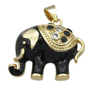 copper Elephant pendant with black enamel, gold plated, approx 17-21mm [FN26391]