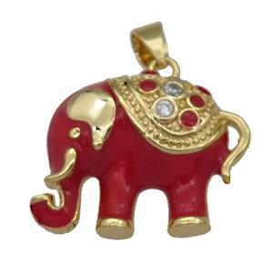 copper Elephant pendant with red enamel, gold plated, approx 17-21mm [FN26392]