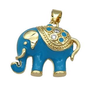 copper Elephant pendant with blue enamel, gold plated, approx 17-21mm [FN26393]