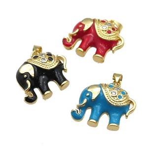 copper Elephant pendant with enamel, gold plated, mixed, approx 17-21mm [FN26394]