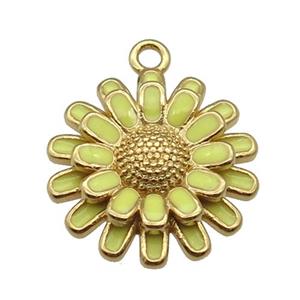 copper Sunflower pendant with yellow enamel, gold plated, approx 17mm dia [FN26395]