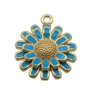 copper Sunflower pendant with blue enamel, gold plated, approx 17mm dia [FN26398]