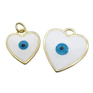 copper Heart pendant with white enamel, evil eye, gold plated, approx 15mm [FN26400-15MM]