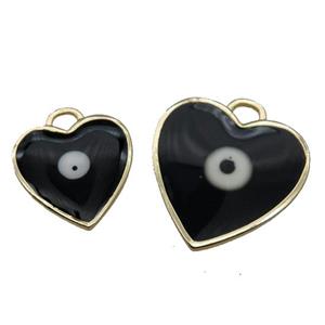copper Heart pendant with black enamel, evil eye, gold plated, approx 15mm [FN26401-15MM]
