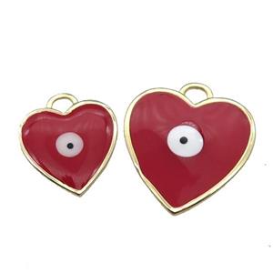copper Heart pendant with red enamel, evil eye, gold plated, approx 15mm [FN26402-15MM]