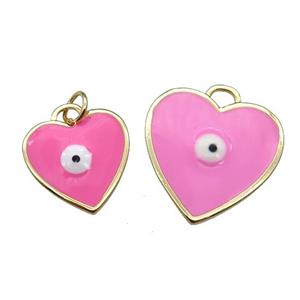 copper Heart pendant with pink enamel, evil eye, gold plated, approx 15mm [FN26403-15MM]