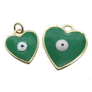 copper Heart pendant with green enamel, evil eye, gold plated, approx 15mm [FN26404-15MM]