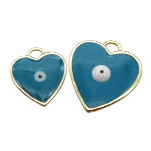 copper Heart pendant with teal enamel, evil eye, gold plated, approx 15mm [FN26406-15MM]