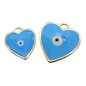 copper Heart pendant with blue enamel, evil eye, gold plated, approx 20mm [FN26407-20MM]