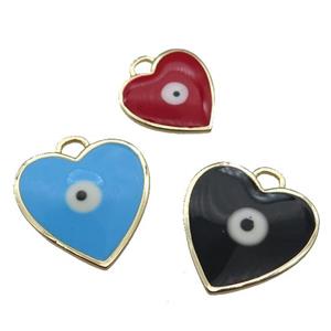 copper Heart pendant with enamel, evil eye, gold plated, mixed, approx 15mm [FN26409-15MM]