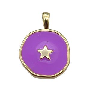 copper Circle pendant with purple enamel, star, gold plated, approx 14mm [FN26417]