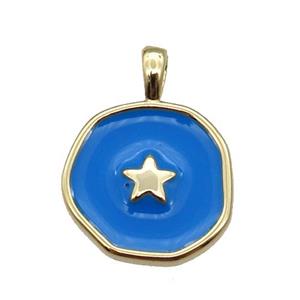 copper Circle pendant with blue enamel, star, gold plated, approx 14mm [FN26418]