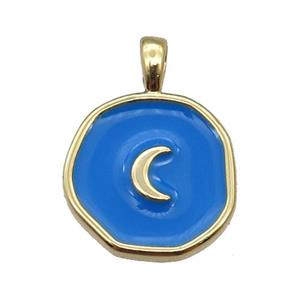 copper Circle pendant with blue enamel, moon, gold plated, approx 14mm [FN26424]