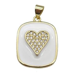 copper Rectangle paved zircon with white enamel, heart, gold plated, approx 17-20mm [FN26429]