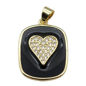 copper Rectangle paved zircon with black enamel, heart, gold plated, approx 17-20mm [FN26430]