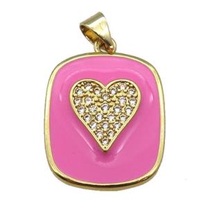 copper Rectangle paved zircon with pink enamel, heart, gold plated, approx 17-20mm [FN26431]