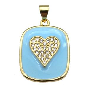 copper Rectangle paved zircon with lt.blue enamel, heart, gold plated, approx 17-20mm [FN26432]