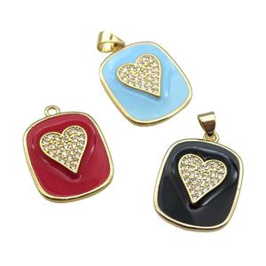 copper Rectangle paved zircon with enamel, heart, gold plated, mixed, approx 17-20mm [FN26433]