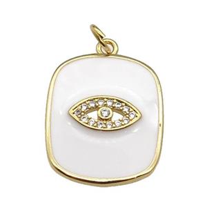 copper Rectangle paved zircon with white enamel, eye, gold plated, approx 17-20mm [FN26434]