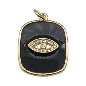 copper Rectangle paved zircon with black enamel, eye, gold plated, approx 17-20mm [FN26435]