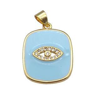 copper Rectangle paved zircon with lt.blue enamel, eye, gold plated, approx 17-20mm [FN26436]