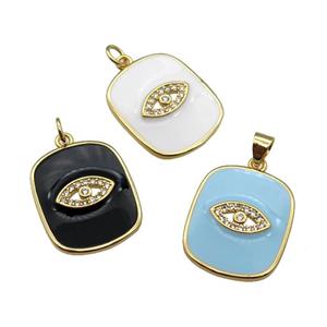 copper Rectangle paved zircon with enamel, eye, gold plated, mixed, approx 17-20mm [FN26437]