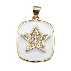 copper Rectangle paved zircon with white enamel, star, gold plated, approx 17-20mm [FN26438]
